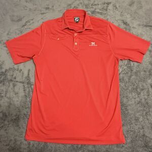 FJ FootJoy Men's Polo Size L Dark Pink‎ White Stitching Athletic Fit Course Logo